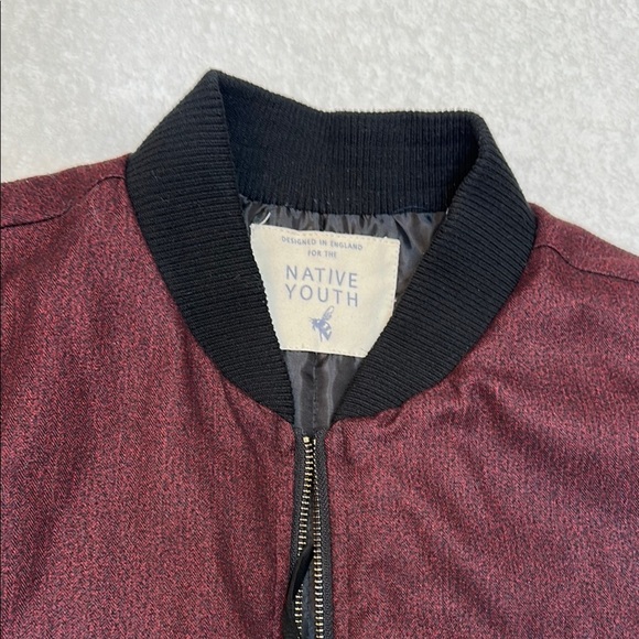 Native Youth Zip up Burgundy and Black Bomber Jacket - Picture 2 of 13